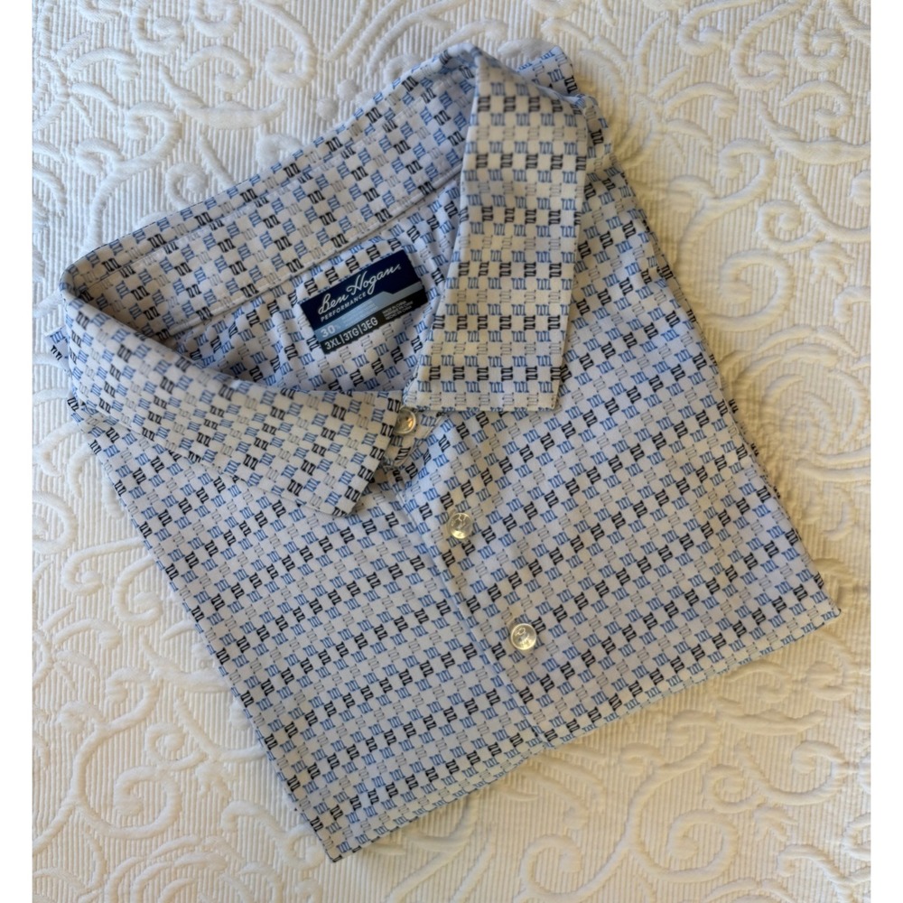 Ben Hogan Performance Mens 3XL Golf Polo Shirt Blue Geometric Print White Blue